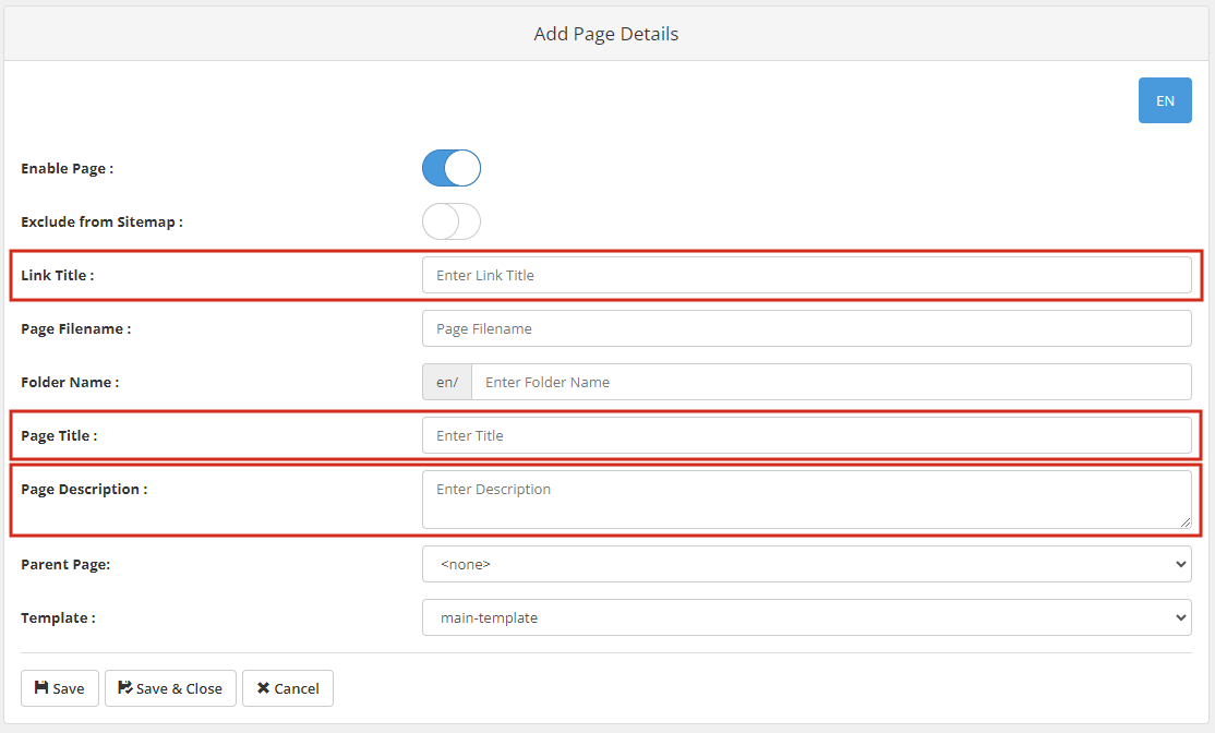 add page details