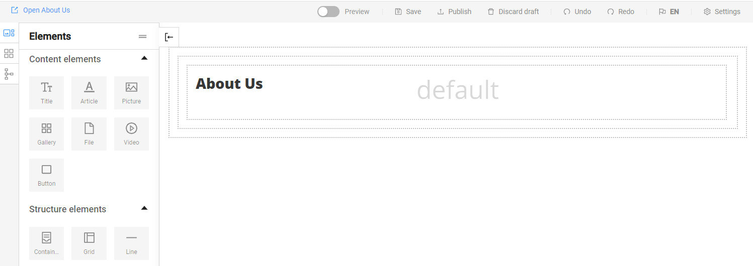 a page in live edit mode